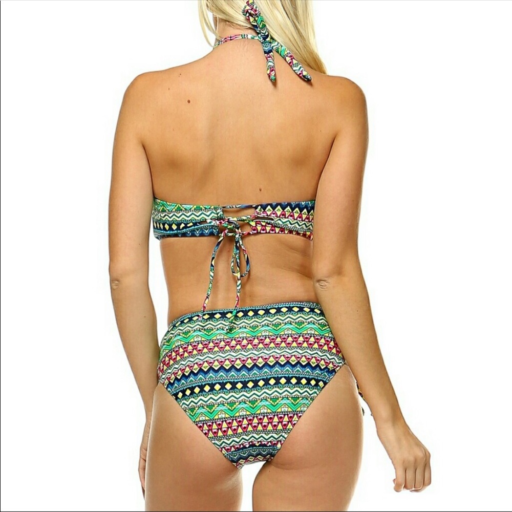 Green Multi Color Cut Out One Piece Monokini Bathing Suit - Picture 7 of 8